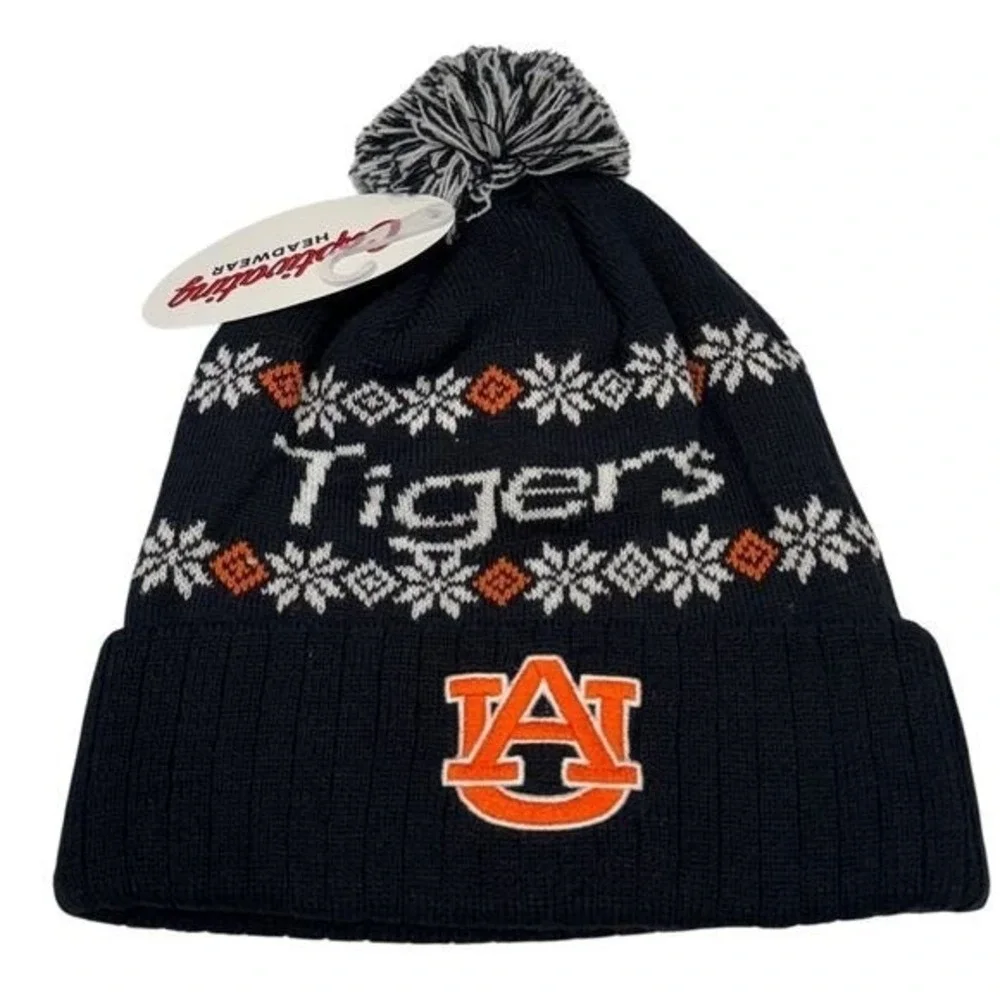 Auburn Tigers Beanie Hat Navy Blue Fair Isle Pom Knit Cap Football NEW